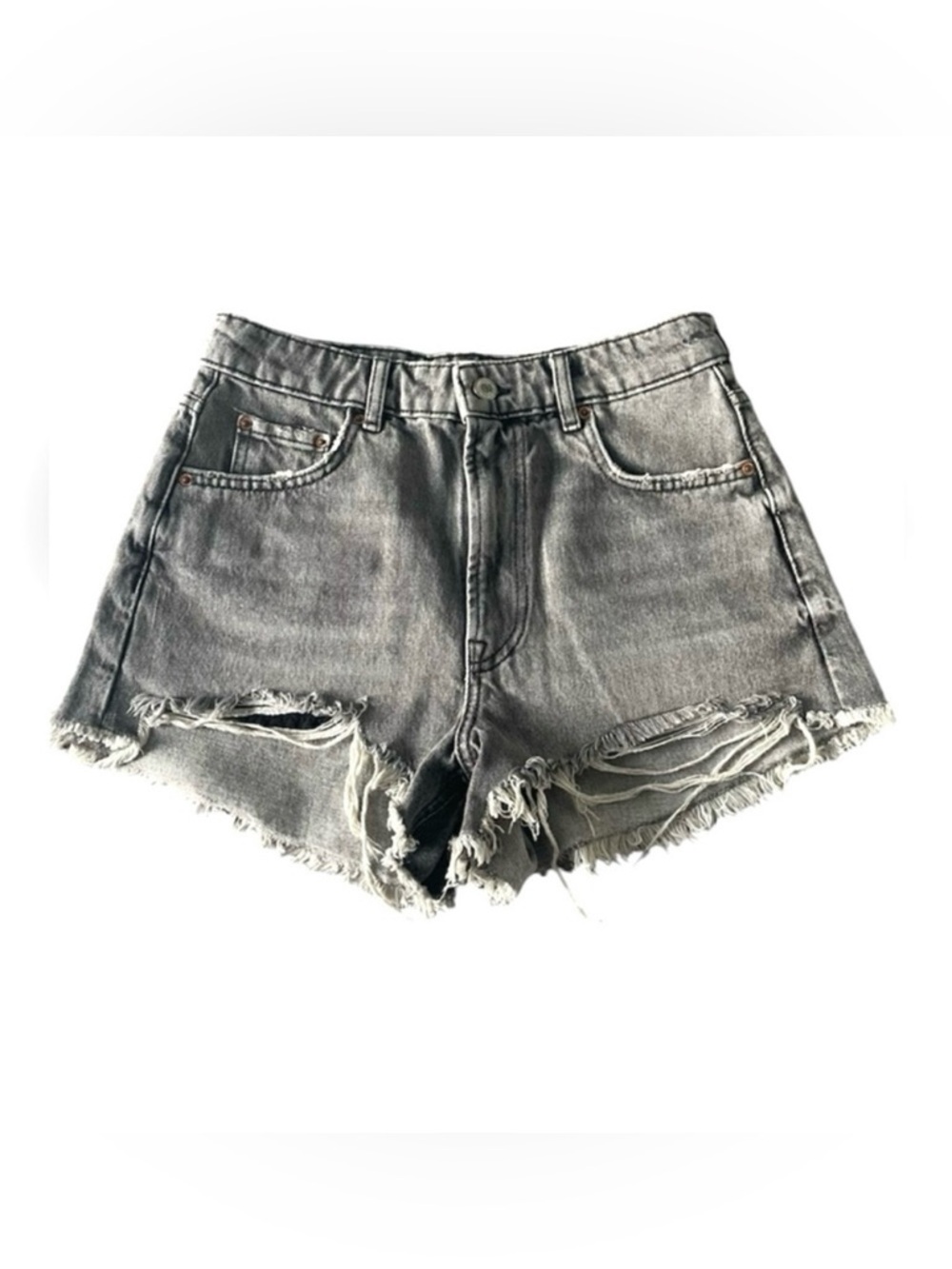 NWOT ZARA Denim The High Waist Distressed Cut Off Jean Shorts